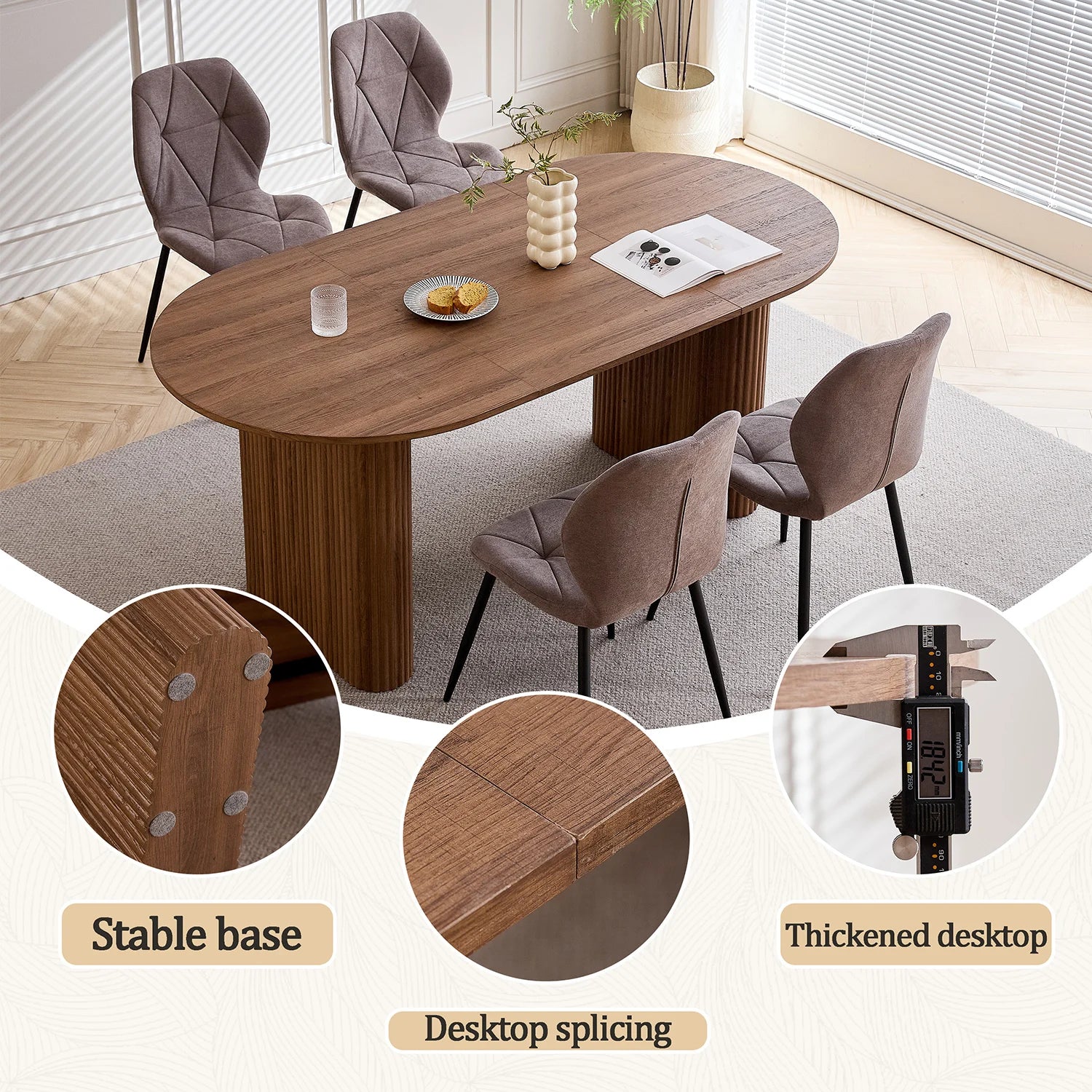 Modern Simple Solid Wood Texture Dining Table, Oval Tabletop, Suitable for Living Room/Dining Room, 180cm*90cm
