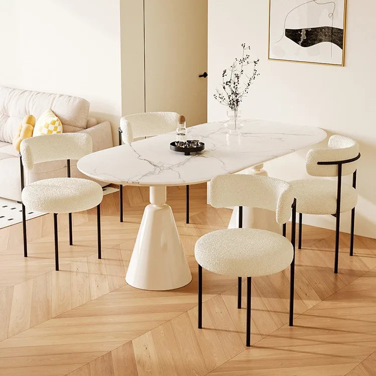 Cream style lambswool makeup chair backrest chair home light luxury high-end dining table Italian minimalist meal