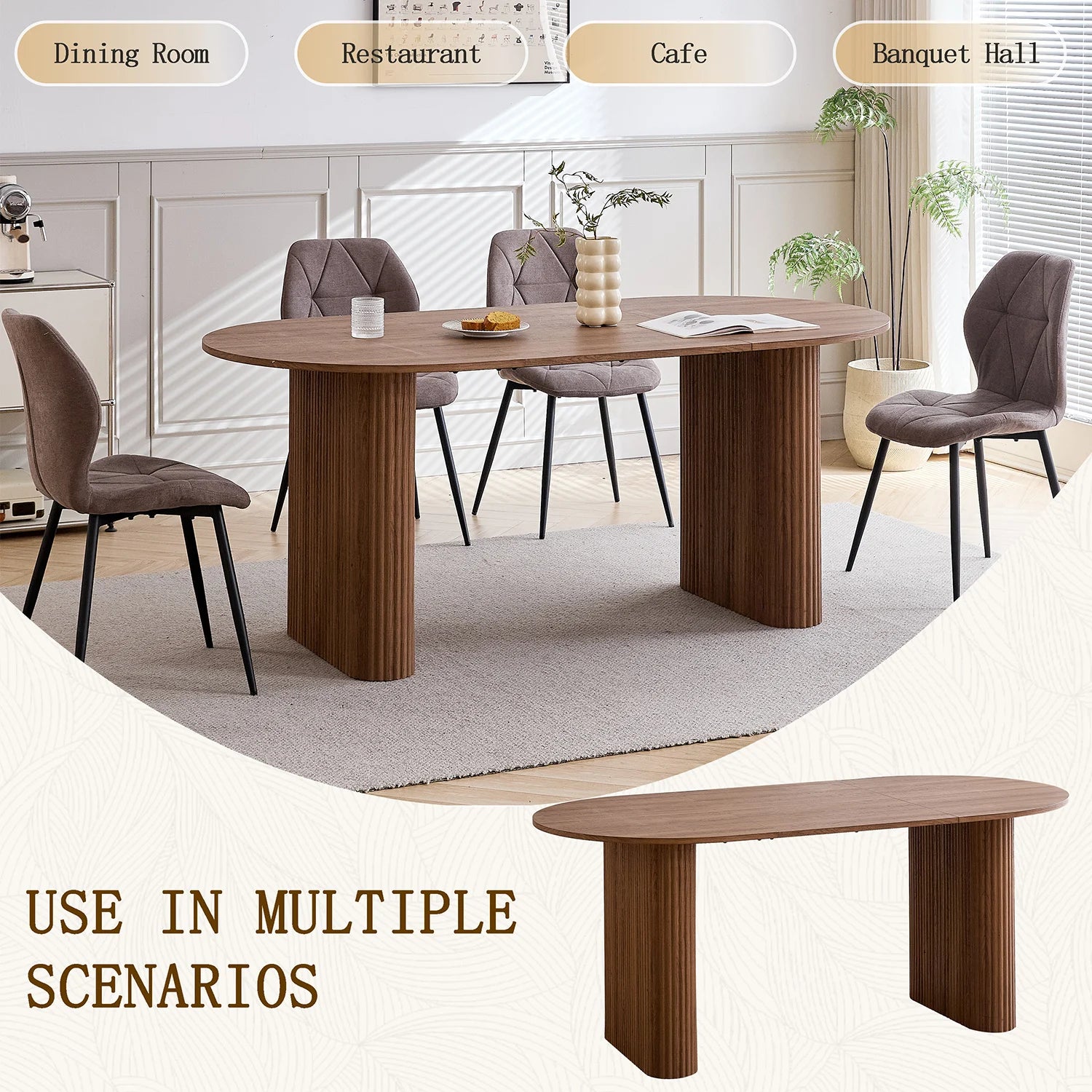 Modern Simple Solid Wood Texture Dining Table, Oval Tabletop, Suitable for Living Room/Dining Room, 180cm*90cm