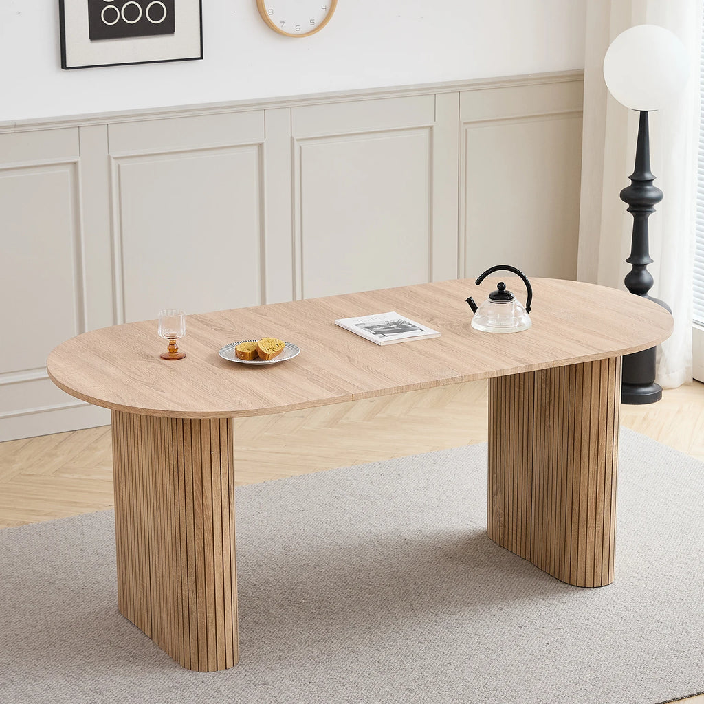 Modern Simple Solid Wood Texture Dining Table, Oval Tabletop, Suitable for Living Room/Dining Room, 180cm*90cm