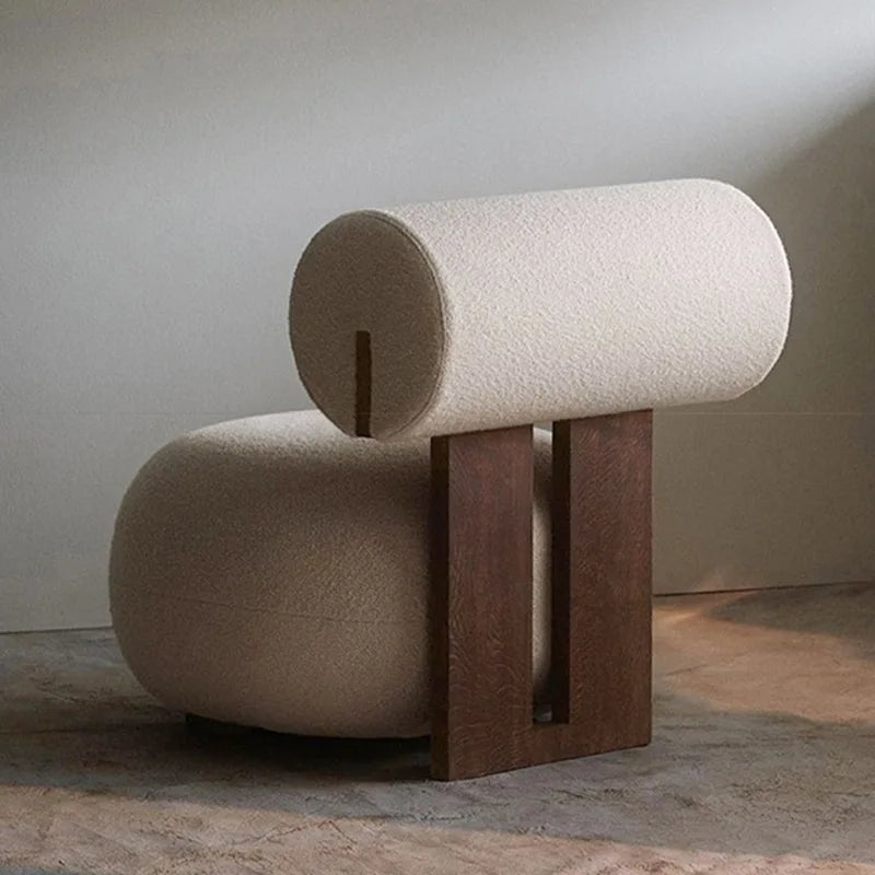 Nordic, Solid Wood, Sofa Chair, Modern, Light Luxury, Cream Style, Living Room Lazy Lamb Wool, Hippo Chair, Single, Casual Chair