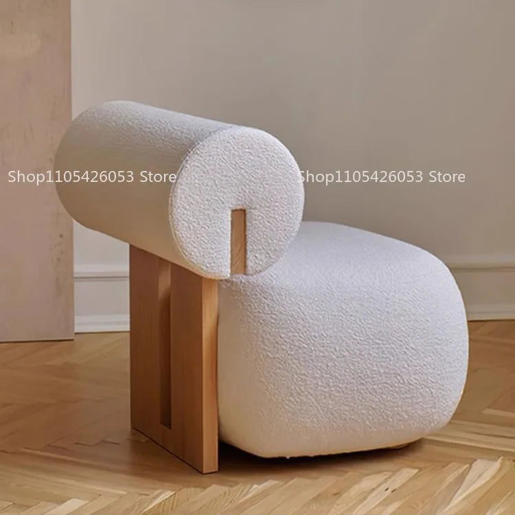 Nordic, Solid Wood, Sofa Chair, Modern, Light Luxury, Cream Style, Living Room Lazy Lamb Wool, Hippo Chair, Single, Casual Chair