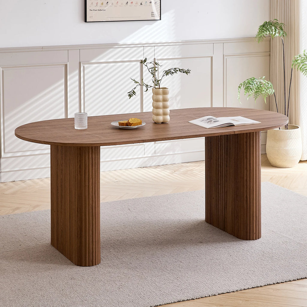 Modern Simple Solid Wood Texture Dining Table, Oval Tabletop, Suitable for Living Room/Dining Room, 180cm*90cm
