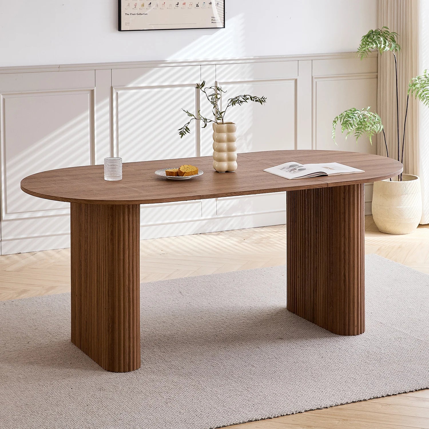 Modern Simple Solid Wood Texture Dining Table, Oval Tabletop, Suitable for Living Room/Dining Room, 180cm*90cm