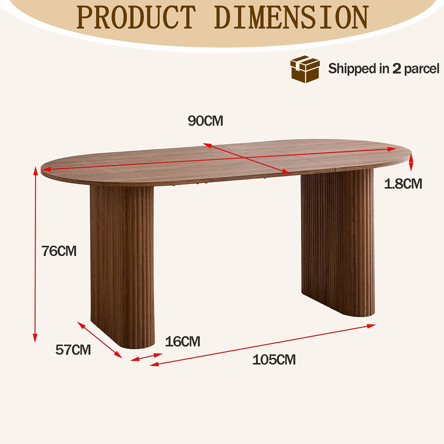 Modern Simple Solid Wood Texture Dining Table, Oval Tabletop, Suitable for Living Room/Dining Room, 180cm*90cm